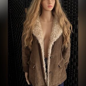 St.John's Bay L corduroy Teddy blazer Jacket with faux fur